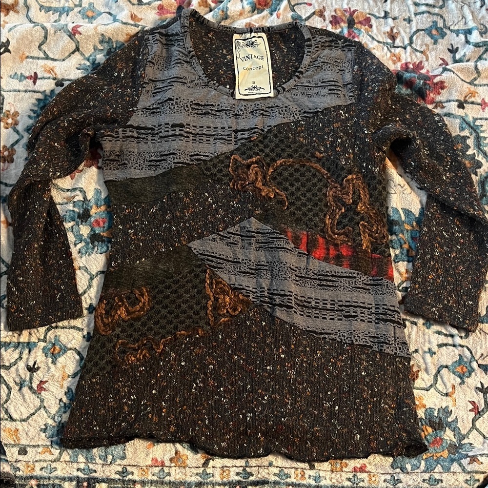 Vintage Concept Women's Multicolor Patchwork Long Sleeve Top Small